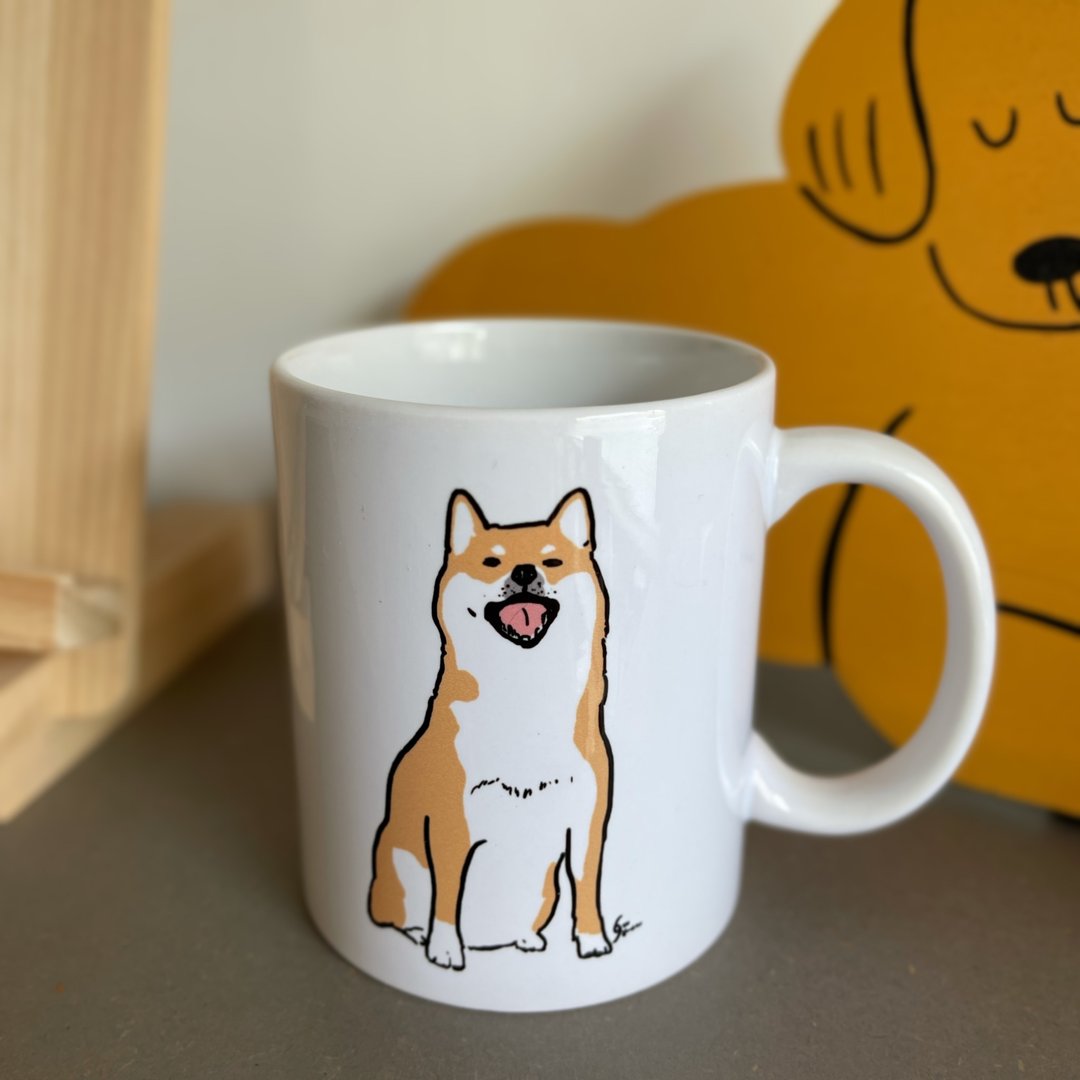 柴犬陶瓷马克杯-可加购定制名字  礼物 - 咖啡杯/马克杯 - 陶 黑色