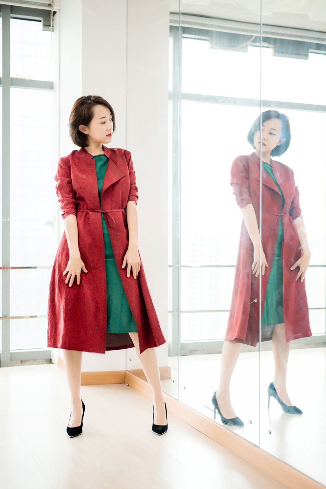 【品祥云纱】秋季新款香云纱风衣 红妆 - 女装西装外套/风衣 - 丝．绢 红色