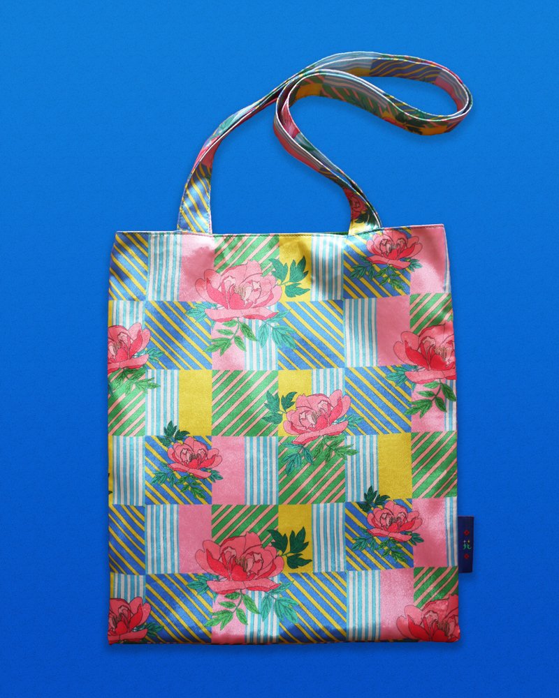 牡丹花格纹托特背袋 - 侧背包/斜挎包 - 聚酯纤维 绿色