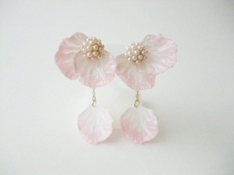 2way Flower earrings ☆ Sweet Pink - 耳环/耳夹 - 压克力 粉红色