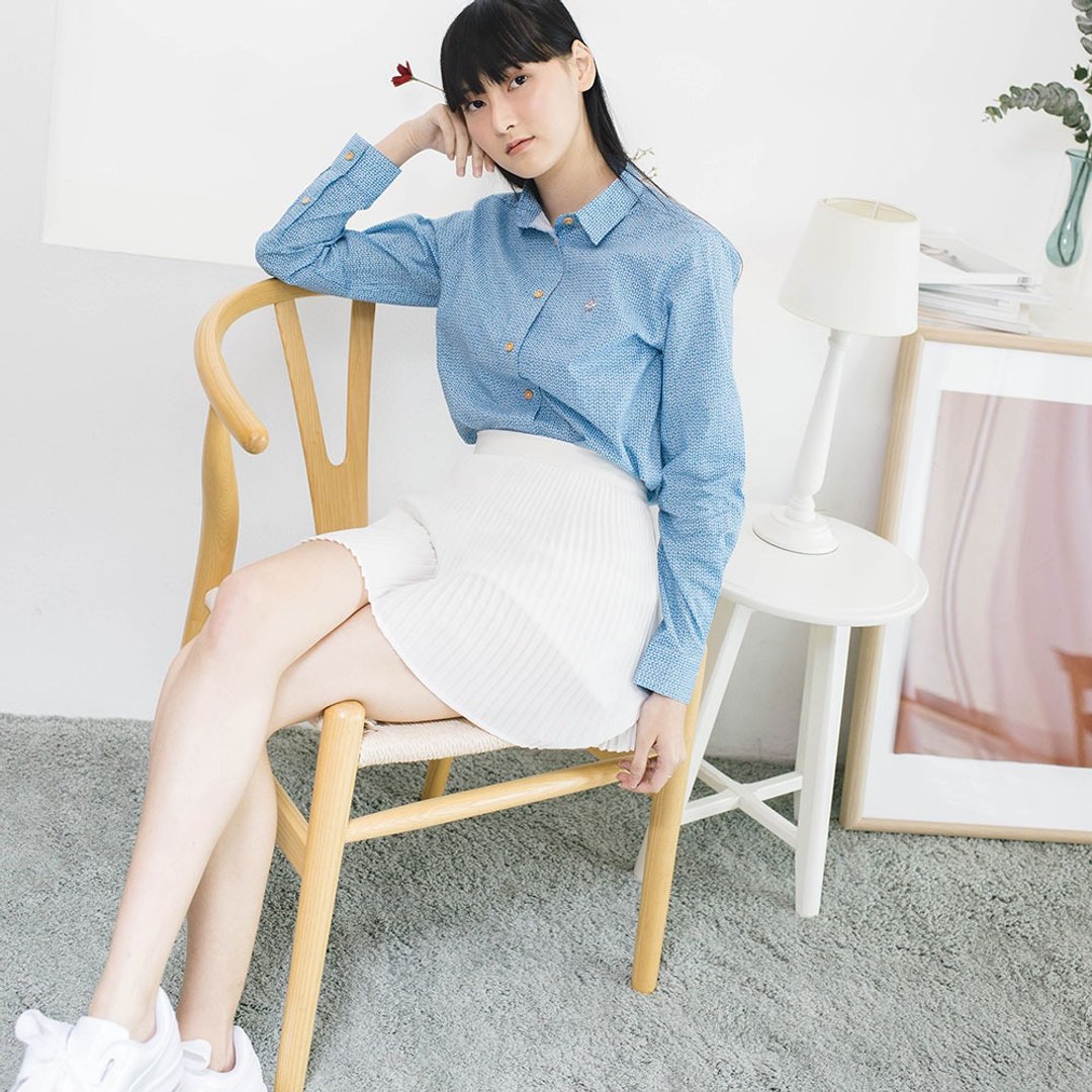 (已售罄) 纸鹤船 // 海洋蓝 // 女士长袖 - 女装衬衫 - 棉 蓝色