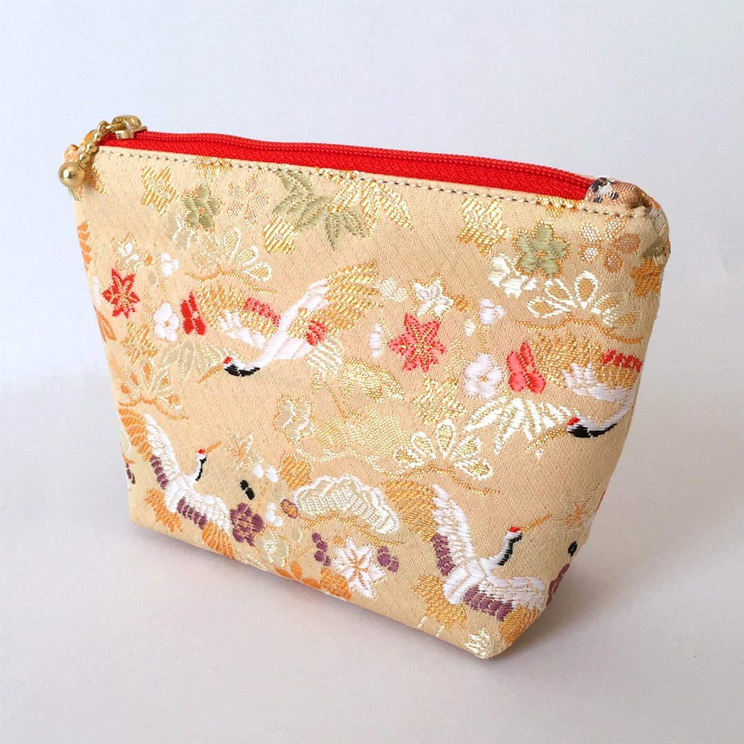 Cosmetic bag with Japanese Traditional Pattern, Kimono "Brocade" - 化妆包/杂物包 - 其他材质 黄色