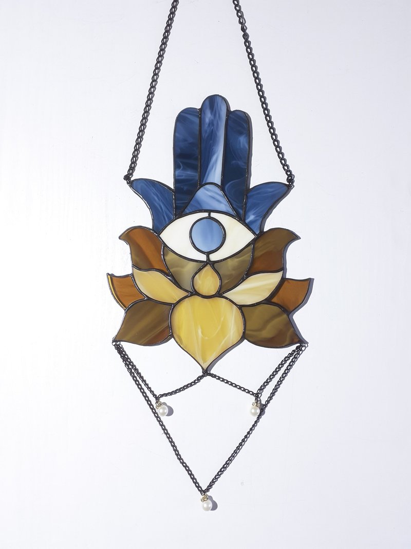 彩色玻璃哈姆萨手捕梦网莲花装饰幸运符 - 墙贴/壁贴 - 玻璃 多色