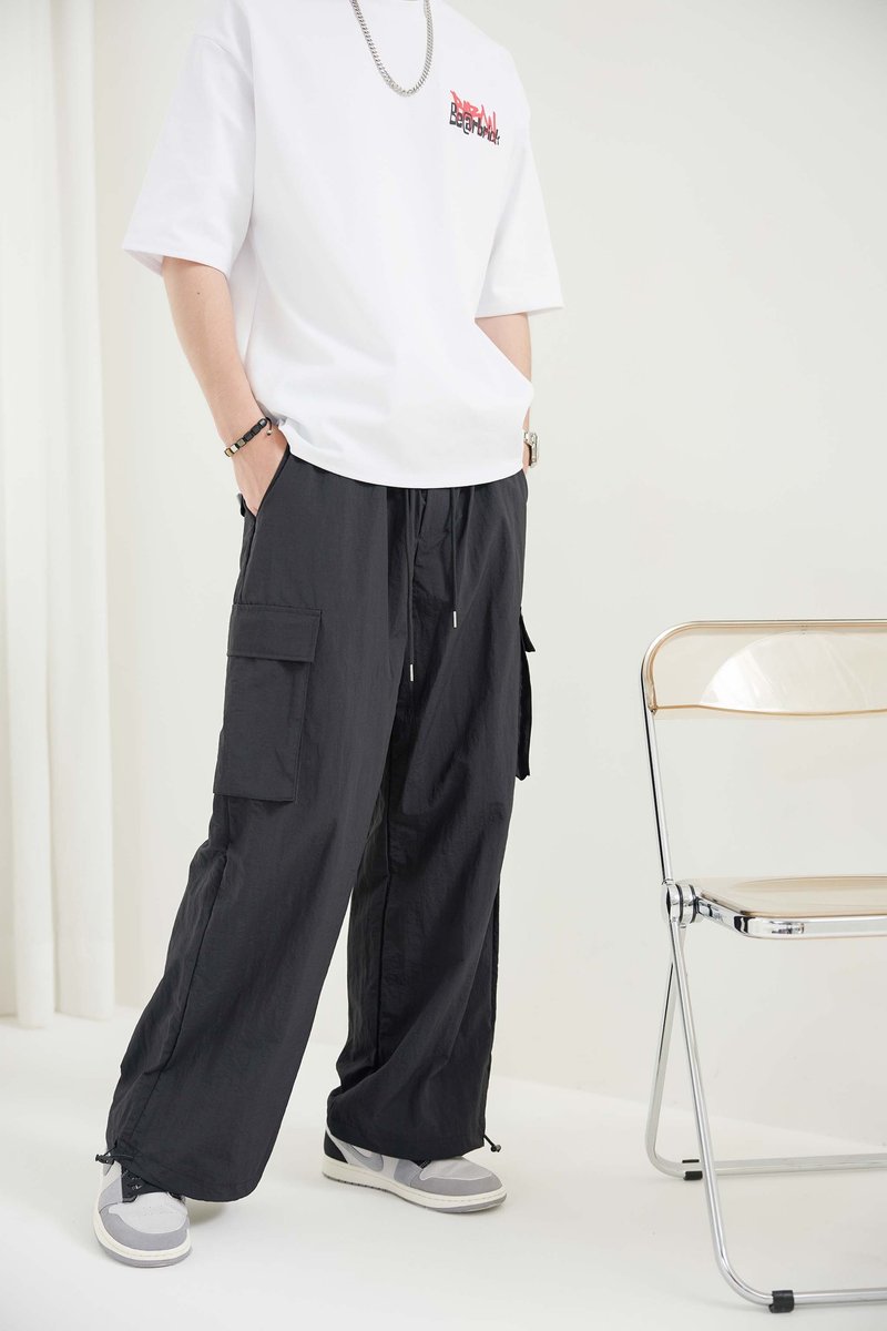 尼龙大口袋弹性长裤 黑色 - 中性裤装 - 其他材质 黑色