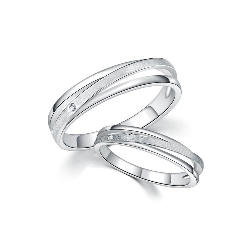 無限&愛  鑽石白鋼對戒指 - 对戒 - 钻石 银色