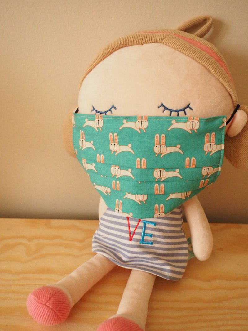 日本布料 环保可洗 粉绿小兔棉布口罩 可放入滤芯或即弃口罩 - 口罩 - 棉．麻 绿色
