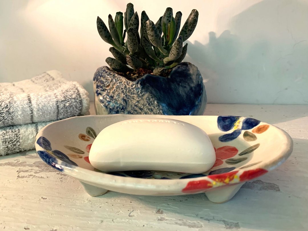 恋恋山茶花皂碟(售完再制款)_陶饰肥皂碟 - 卫浴用品 - 陶 白色