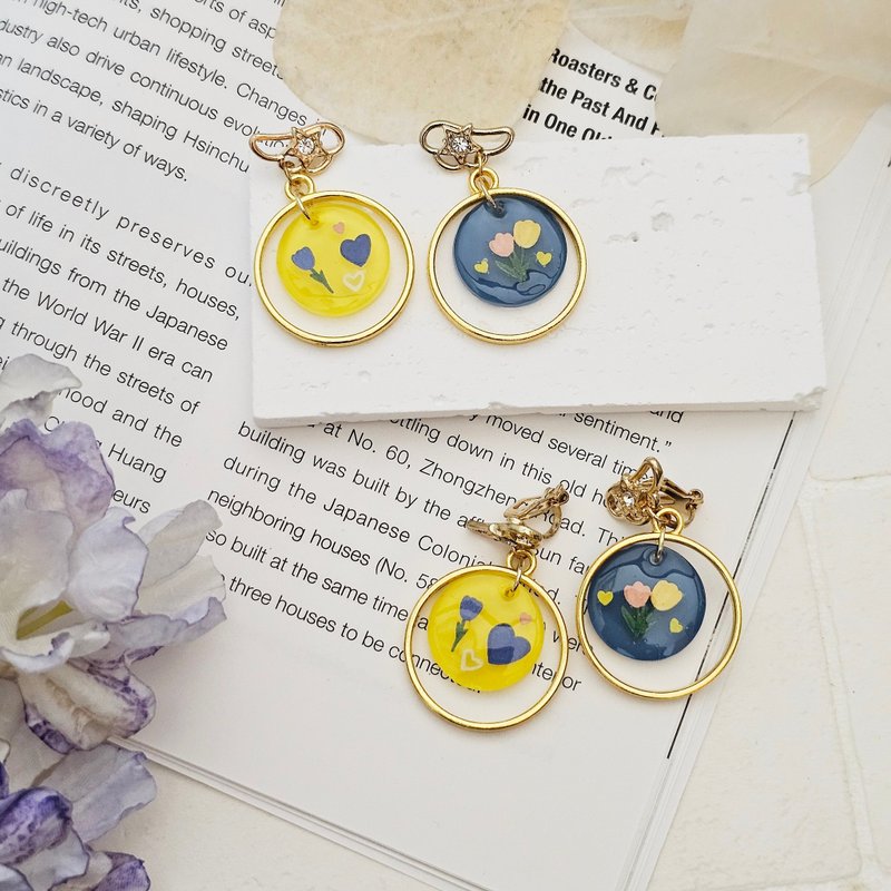 飞翔岛 -  夹式耳环 针式耳环 不锈钢防过敏 - 耳环/耳夹 - 其他金属 黄色