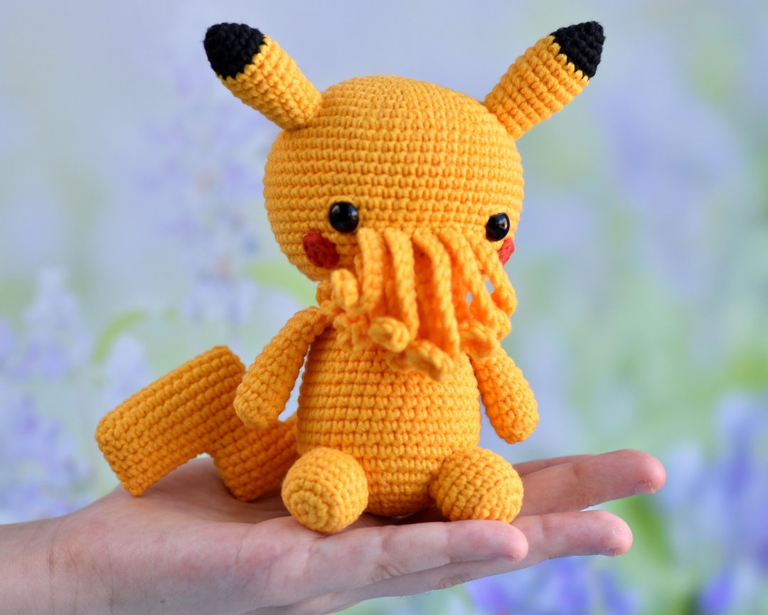 Pikachu cthulhu crochet / Lovecraft  cthulhu plush / Cthulhu Stuffed - 玩偶/公仔 - 棉 黄色