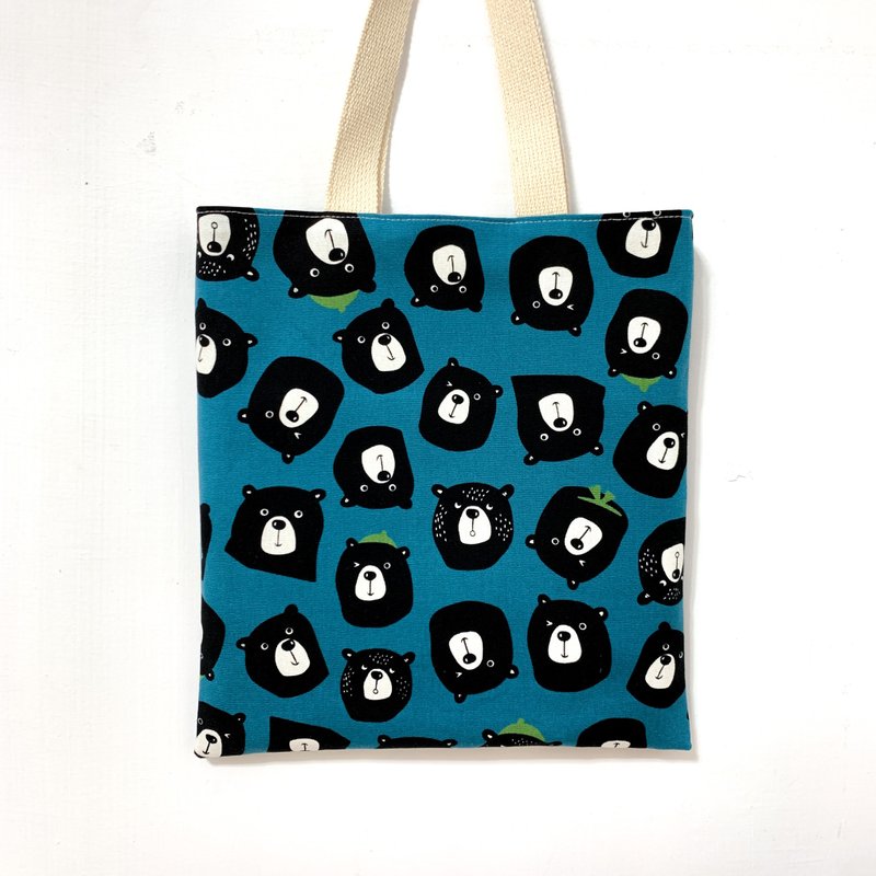 俏皮黑熊 | 散步提袋 手提袋 杂物袋 散步小包 - 手提包/手提袋 - 棉．麻 多色