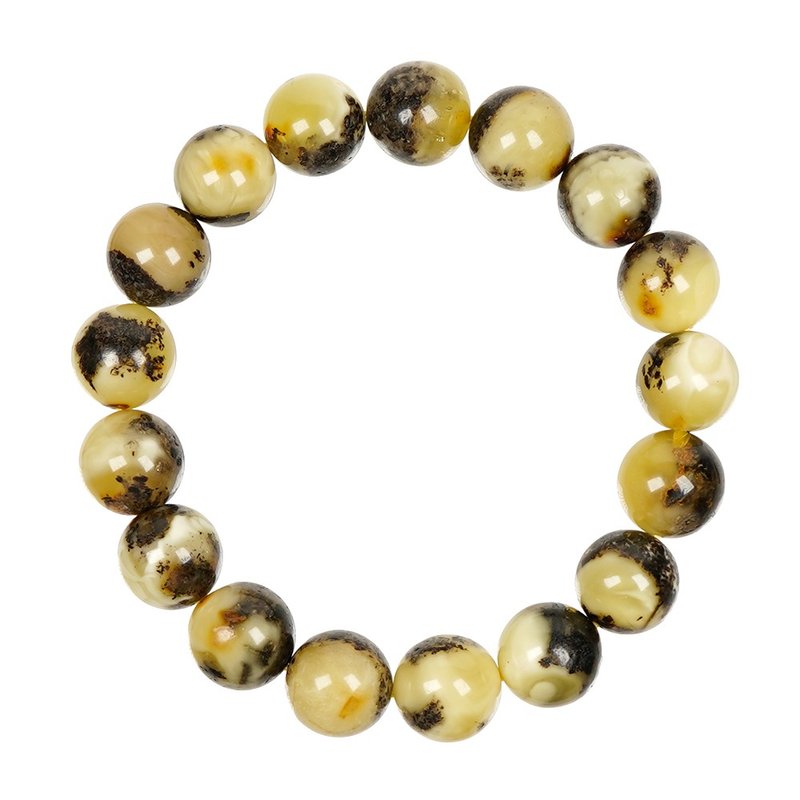 【正佳珠宝】蜜蜡琥珀 白蜜植物根珀 10.8-11.3mm 蜜蜡根珀手珠 - 手链/手环 - 半宝石 多色