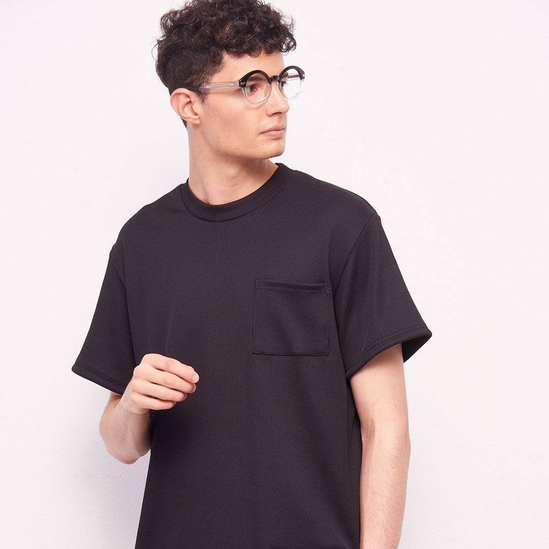 Stone@s Rib T-shirt In Black / 罗纹 口袋 短袖 黑色 - 男装上衣/T 恤 - 棉 黑色