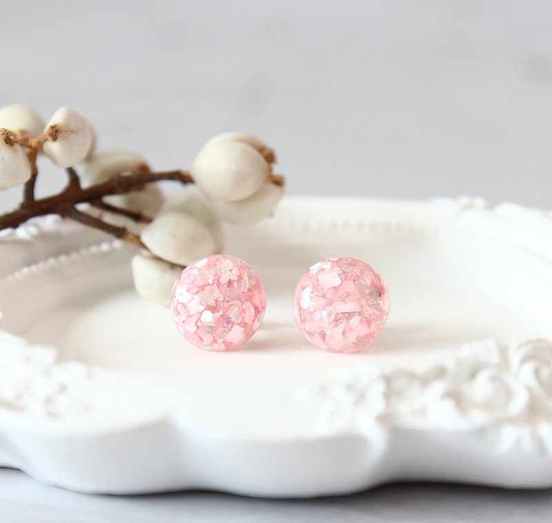 圆是美好 粉嫰系列 小巧耳针 罕见 怀旧 纯银耳针 - 耳环/耳夹 - 树脂 粉红色