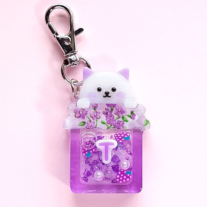 个人化字母 猫咪葡萄紫流沙钥匙圈 Shaker 摇摇乐 - 钥匙链/钥匙包 - 树脂 紫色