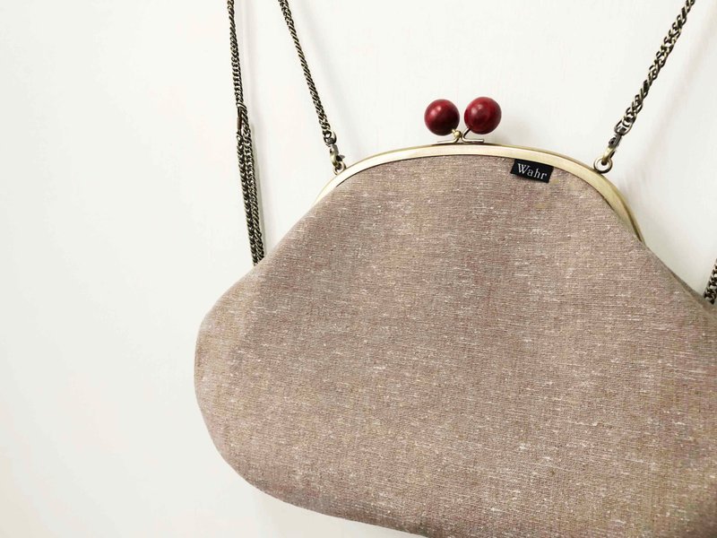 简丽咖啡肤 木珠 圆型口金包 侧背包 肩背包 随身包 后背包 - 侧背包/斜挎包 - 棉．麻 粉红色