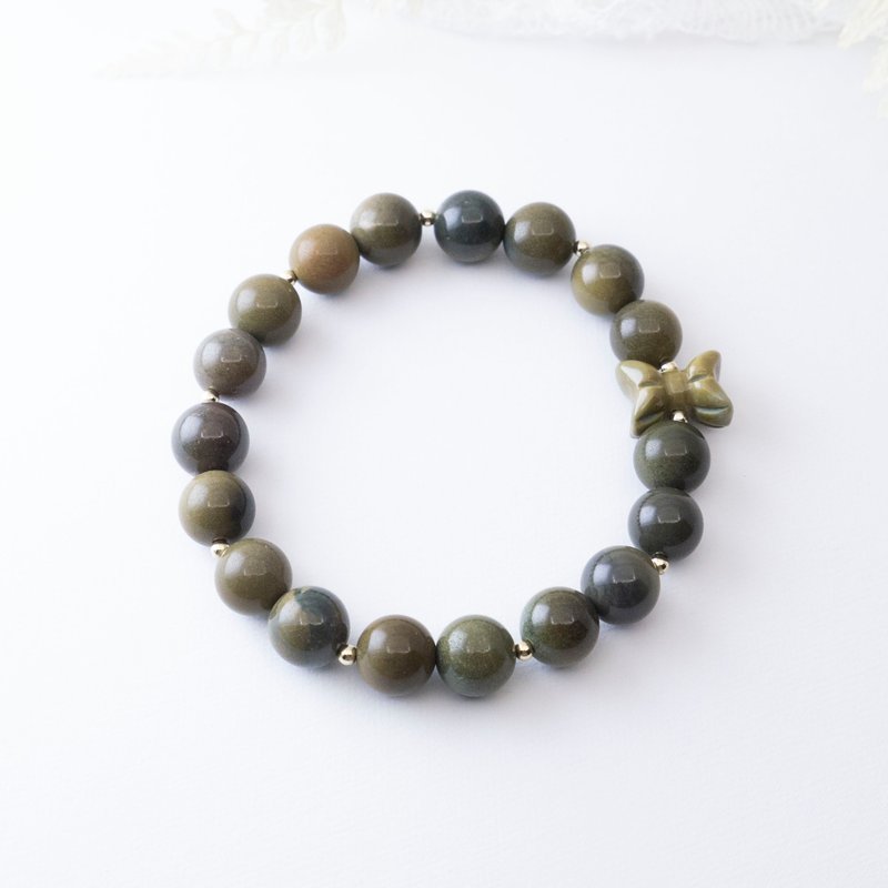 蝴蝶结 阿拉善玛瑙 14KGF 10MM 天然石手链 - 手链/手环 - 水晶 绿色