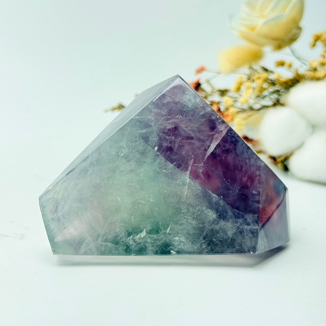 西瓜萤石 山形千层 层峦叠嶂 葡紫色 水绿色 彩虹光 粉17 - 摆饰 - 水晶 多色