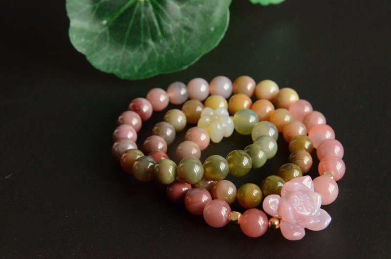 【繁花之二】天然盐源玛瑙七彩渐变莲花五福花雕刻手串手链 - 手链/手环 - 宝石 