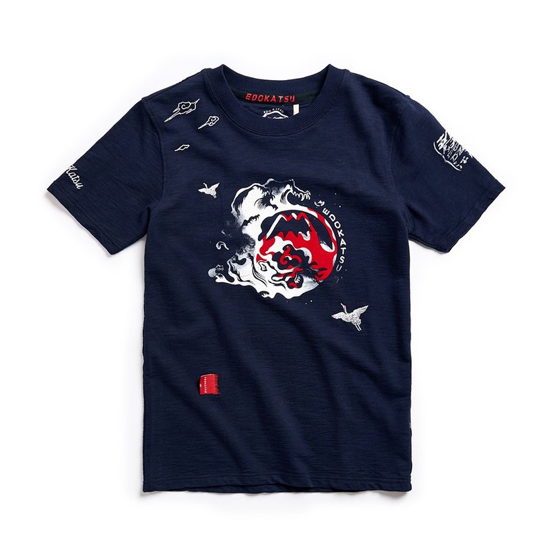 江户胜 日系 大波涛LOGO 短袖T恤-男装 (丈青色) #上衣 - 男装上衣/T 恤 - 棉．麻 蓝色