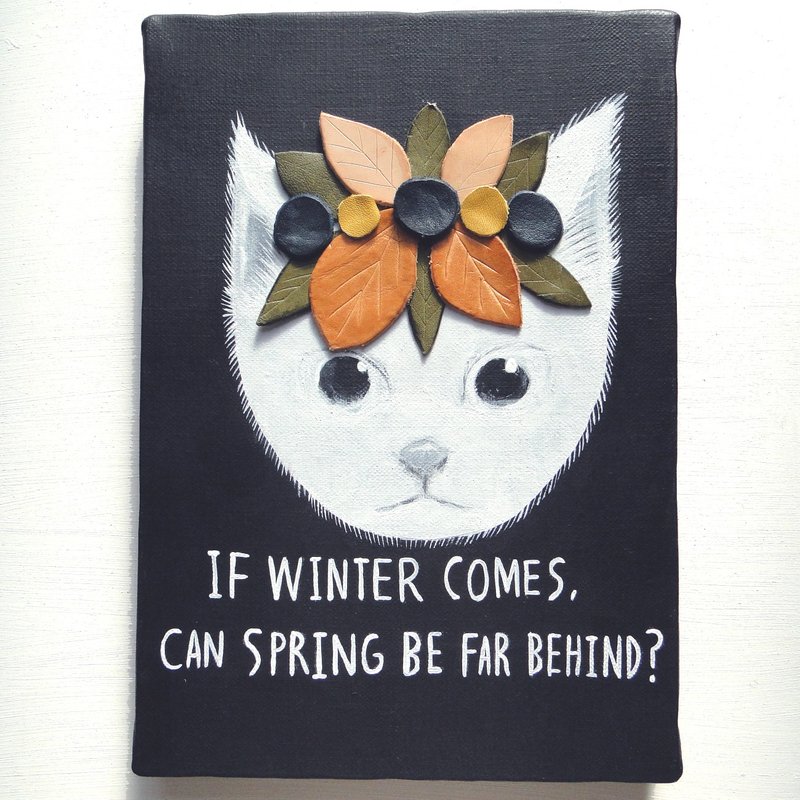 猫和皮革艺术原创绘画帆布画动物画墙壁装饰 - 海报/装饰画/版画 - 颜料 黑色