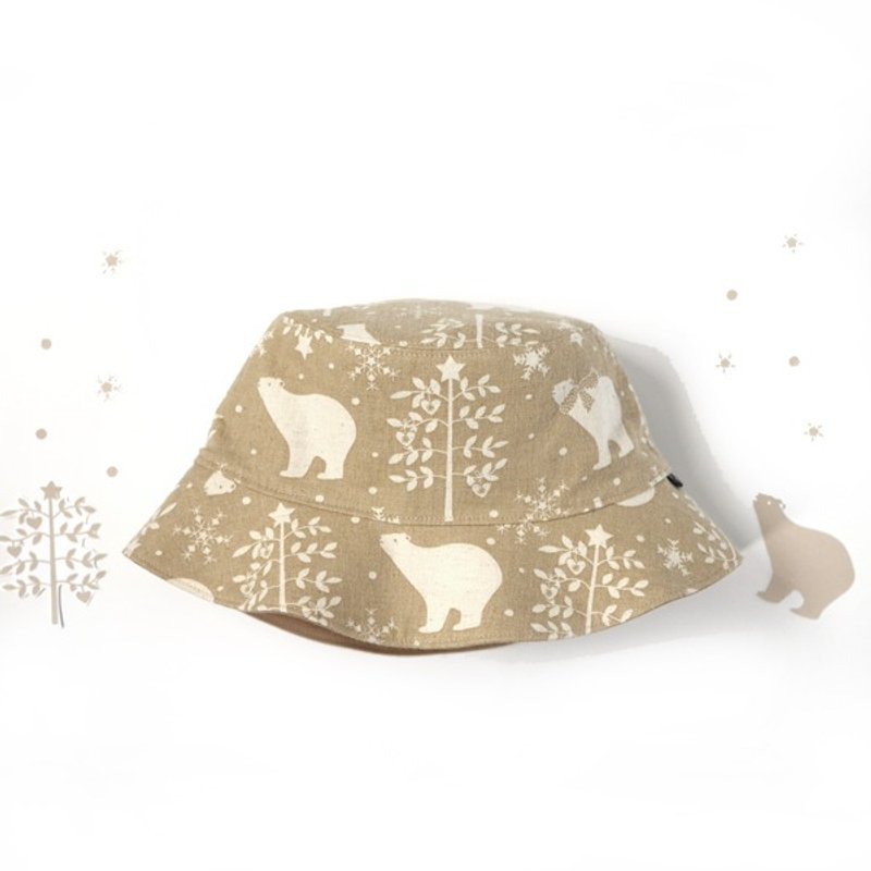 暖暖磨毛双面渔夫帽-雪花圣诞熊(卡其) - 帽子 - 棉．麻 咖啡色