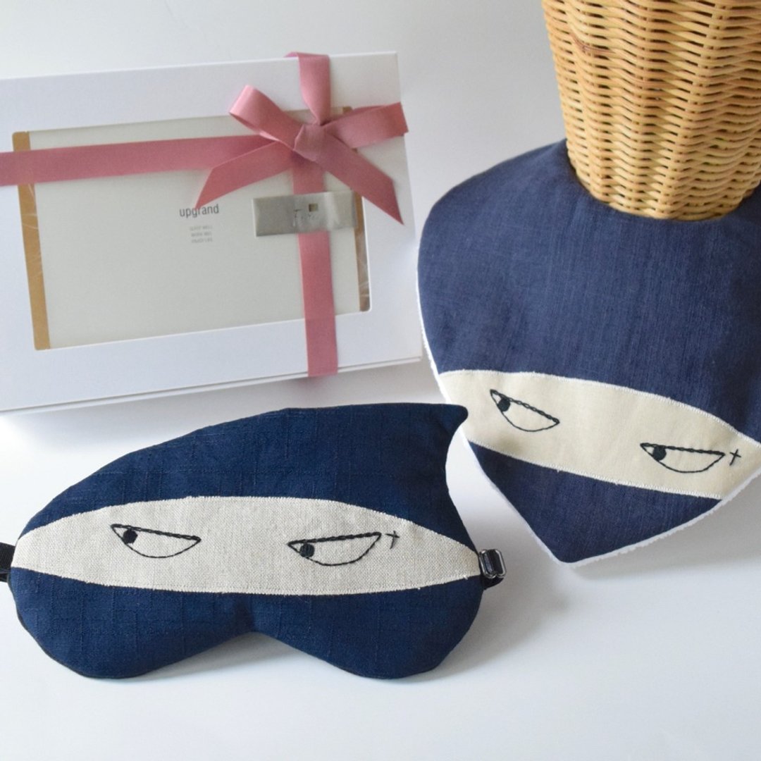 忍者-日本眼罩和围兜 爸爸宝宝 ２件组 婴儿礼品/弥月礼盒 - 满月礼盒 - 棉 蓝色