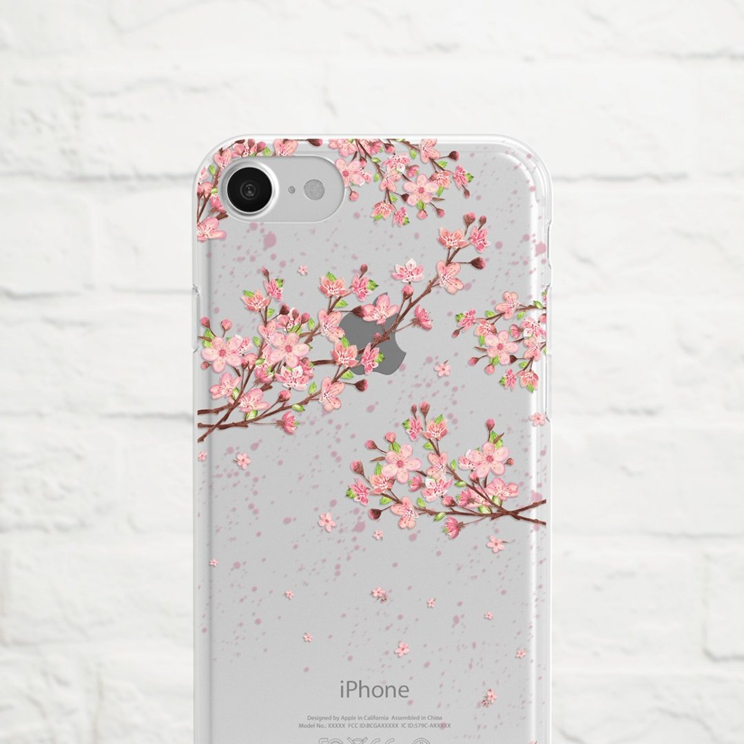 樱花树下 -防摔透明软壳- iPhone14, 14pro, Samsung - 手机壳/手机套 - 硅胶 粉红色