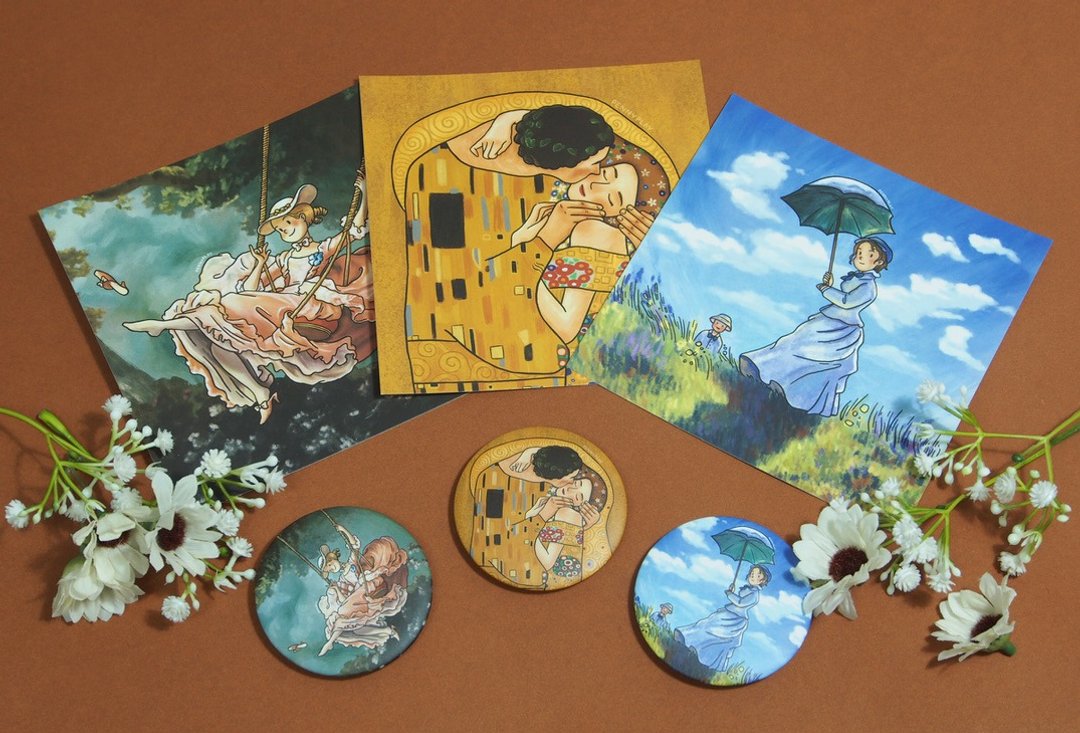 Postcard and badge - 胸针 - 纸 多色