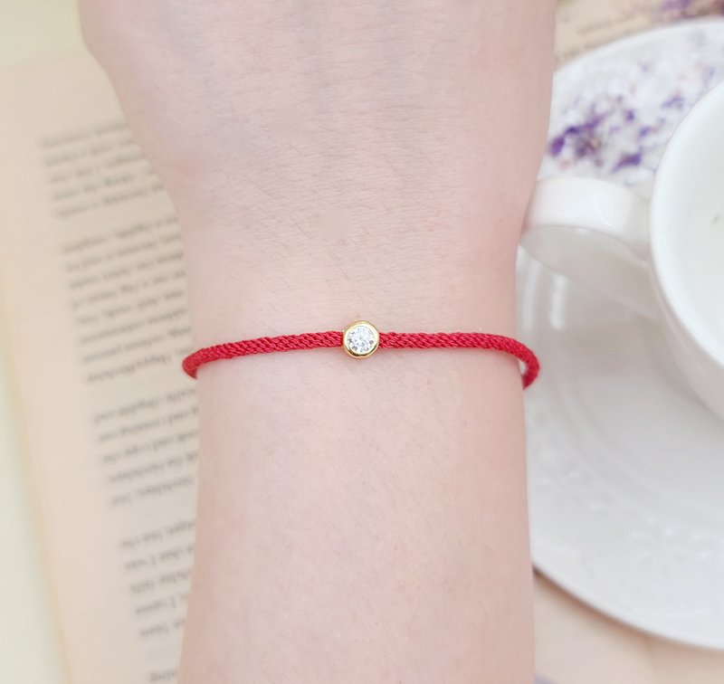 幸福线 纯银镀金 圆钻 包镶钻  锆石 姻缘 编织 红线 手链 红色 - 手链/手环 - 聚酯纤维 红色