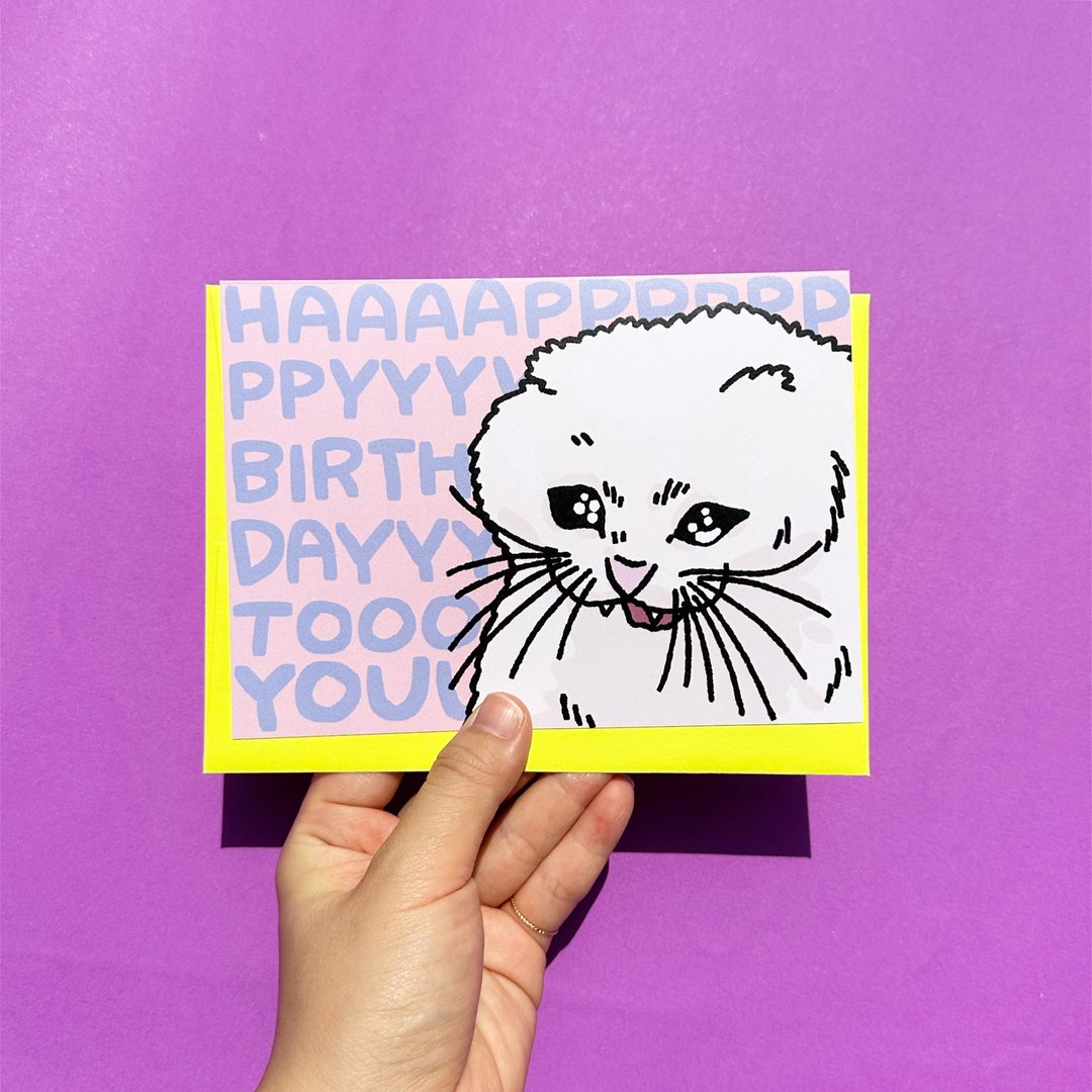 Birthday Card Funny Cat Meme Design Happy Birthday Scream Funny Crying Cat Meme Card - 卡片/明信片 - 纸 