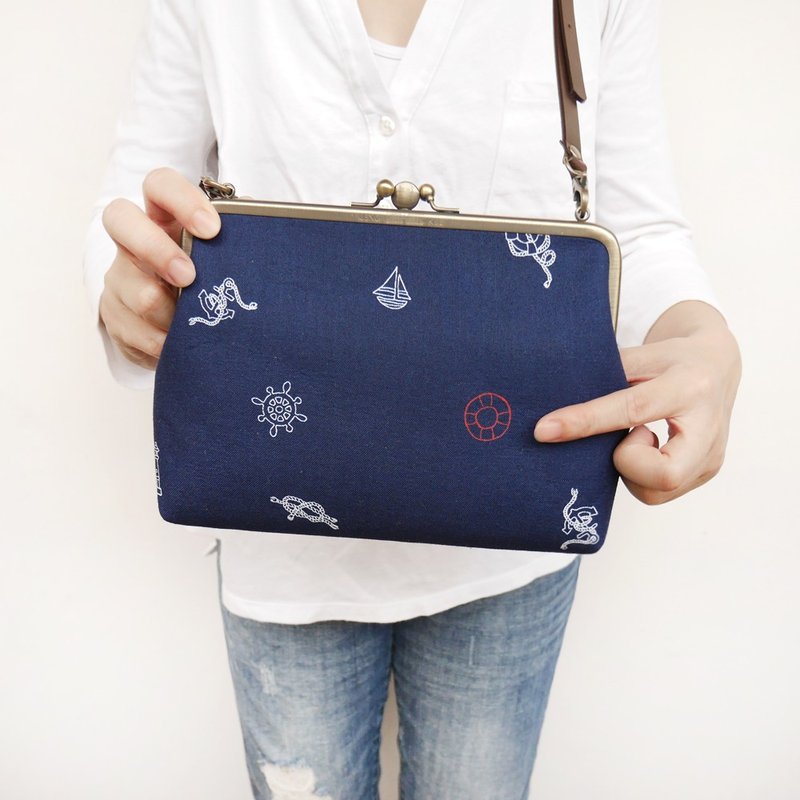 夏天天蓝  两大格肩背包 / 手机包 / 口金包 【台湾制造】 - 侧背包/斜挎包 - 其他金属 蓝色