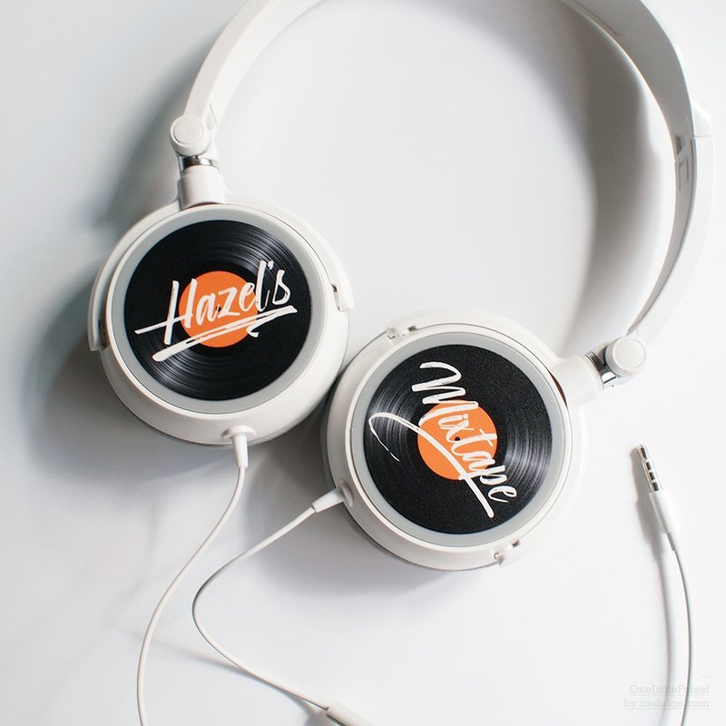 黑胶唱片, 客制有线耳机, 自订名字或字句, 个人化礼物 - 耳机 - 塑料 黑色