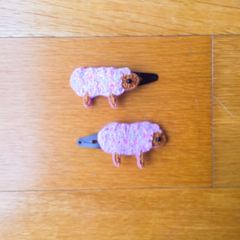 粉红棉花糖绵羊勾针发夹 - 发饰 - 绣线 粉红色