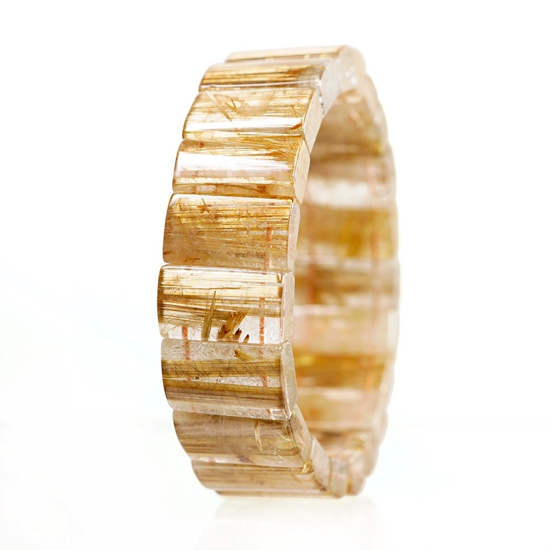 【正佳珠宝】金钛晶 顶级净透老矿包裹钛 75.7g 金钛晶手排 - 手链/手环 - 半宝石 多色