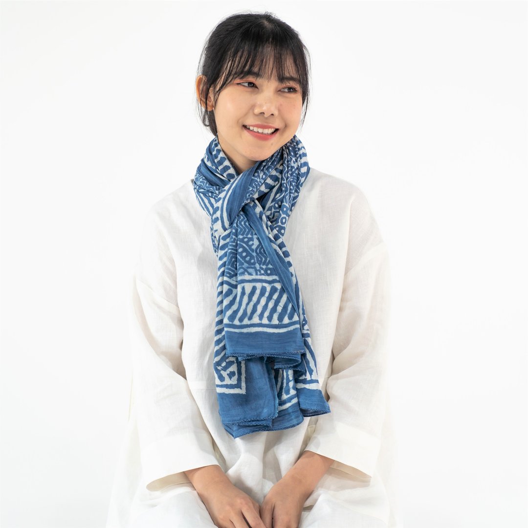 Indian Cotton Scarf Indian Cotton Shawl - 209 - 丝巾 - 棉．麻 蓝色