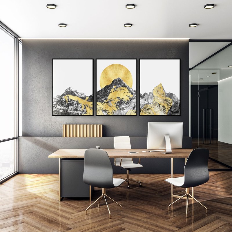 【联画优惠组合】流金山色三幅联画组合 - 画/现代/办公室布置 - 海报/装饰画/版画 - 其他材质 金色