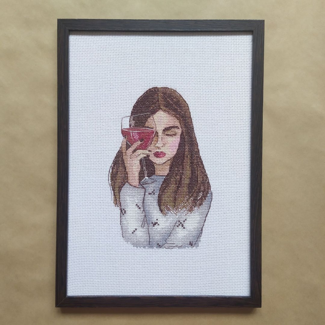 手工女孩与酒画玻璃，女人墙艺术，家居装饰，finis - 墙贴/壁贴 - 棉 多色