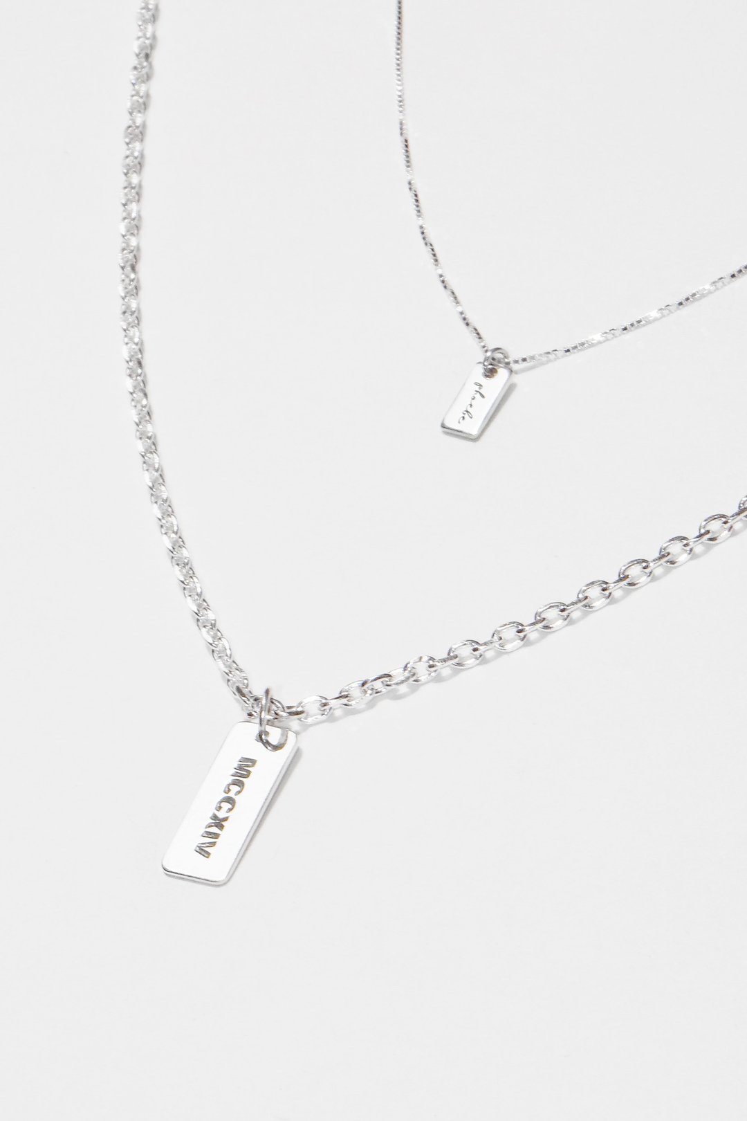 Name Tag Necklace 情侣 闺蜜 对链 定制刻字 圣诞 交换礼物 - 项链 - 纯银 银色
