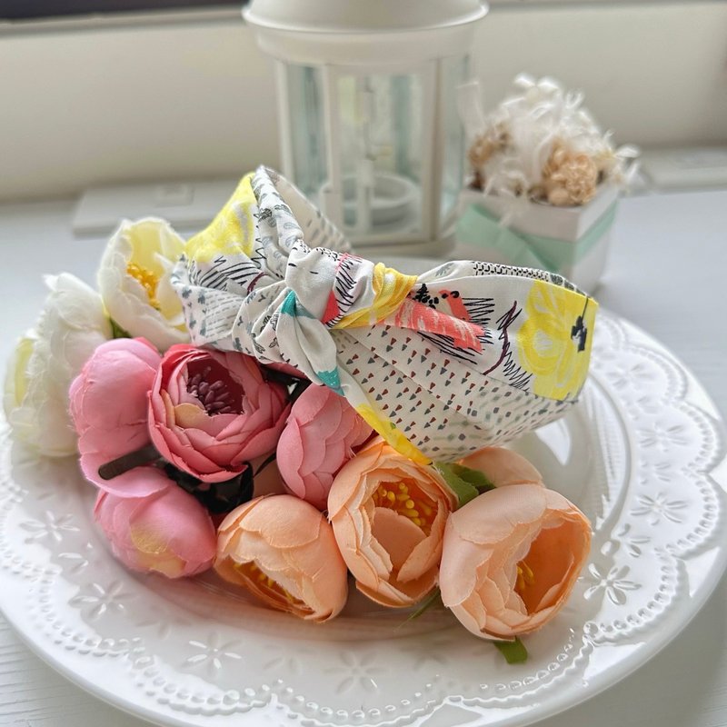 纯棉拼布绑结发箍头箍发饰-亮色图腾涂鸦 - 发饰 - 棉．麻 白色