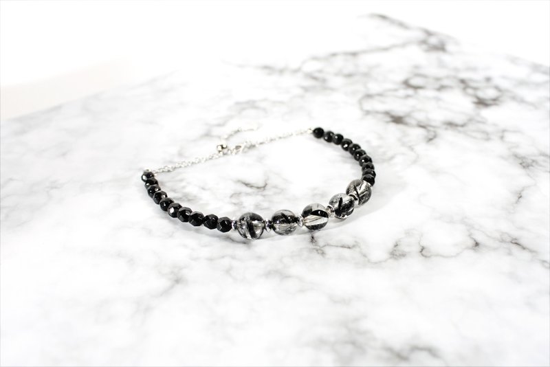 钛黑发晶。切面黑碧玺伸缩手链 - 手链/手环 - 水晶 黑色