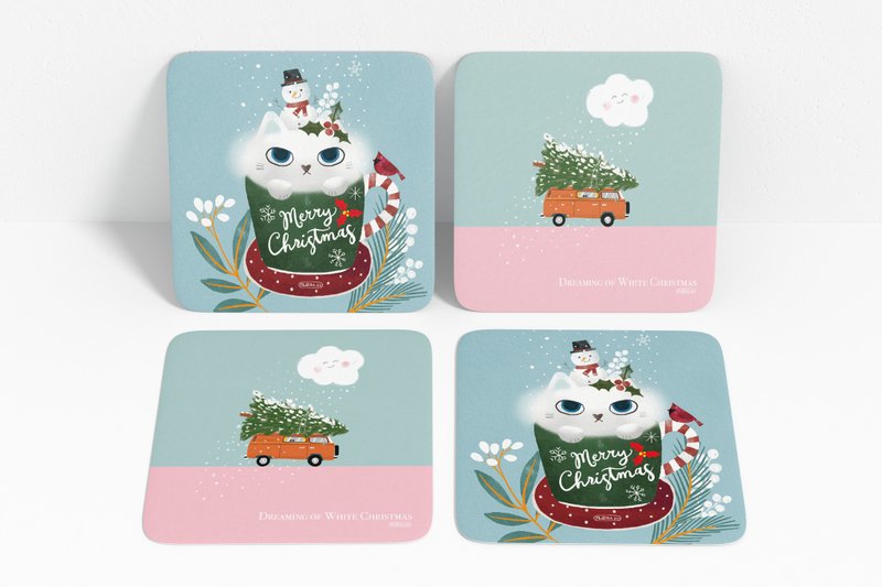 【Flora原创设计】圣诞风方形吸水杯垫 - 杯垫 - 陶 蓝色