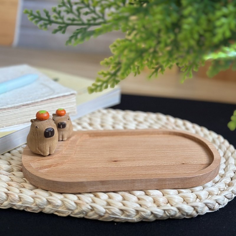 原木文具盘 水豚君收纳盘 - 定制化文字 - 笔筒/笔座 - 木头 卡其色