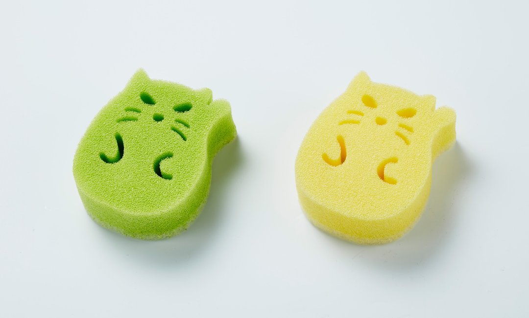 胖胖猫洗碗海绵菜瓜布(三入一组/送沥水架) - 碗盘清洁 - 其他材质 多色