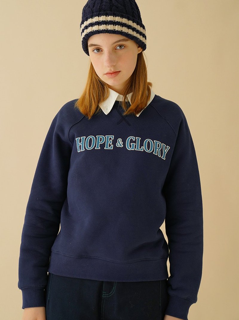 ECRU SOLI 素白已然 秋冬 美式复古少年感 藏青 宽松棉质抓绒卫衣 - 女装上衣 - 棉．麻 蓝色