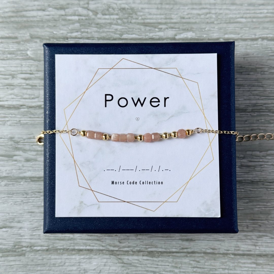 Power 摩斯密码手链 | 橙月光石 | 疗愈水晶手链 | 自信能量饰品 - 手链/手环 - 其他材质 橘色
