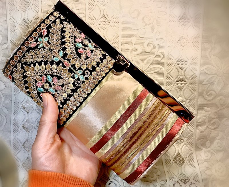 幸せを呼ぶ长财布 大人女子のCelebrity goldシリーズ005 - 皮夹/钱包 - 棉．麻 黑色