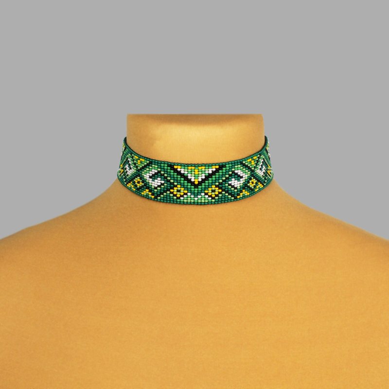Green beaded choker elegant jewelry for woman - 项链 - 玻璃 绿色