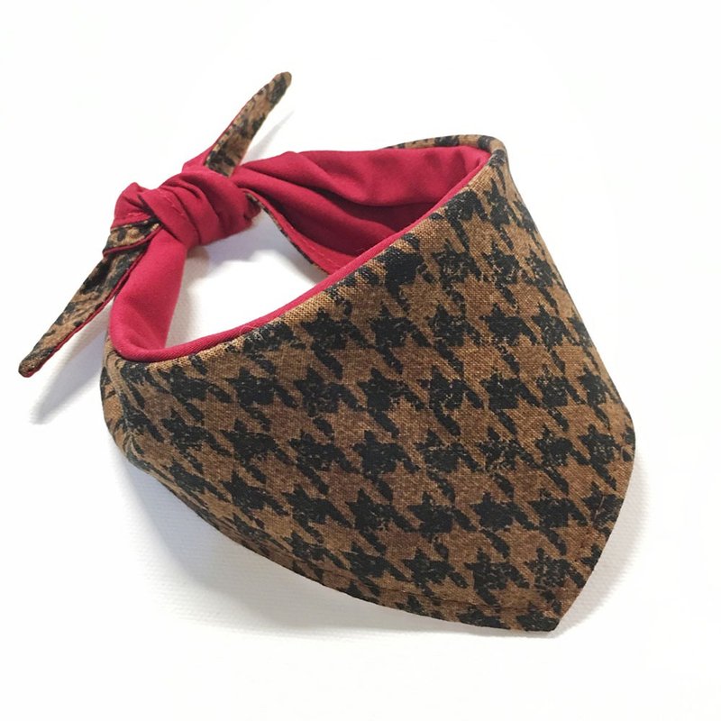 狗狗专属名领巾-定制化(小型犬)- 千鸟格 - 项圈/牵绳 - 棉．麻 咖啡色