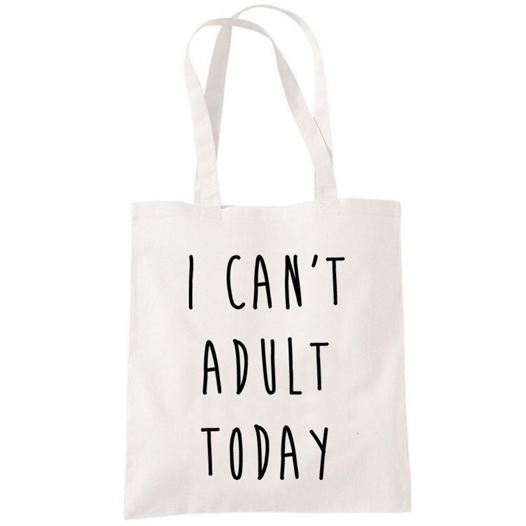 I CAN'T ADULT TODAY文青帆布袋文艺环保购物袋单肩手提包袋-米白色 - 侧背包/斜挎包 - 其他材质 白色