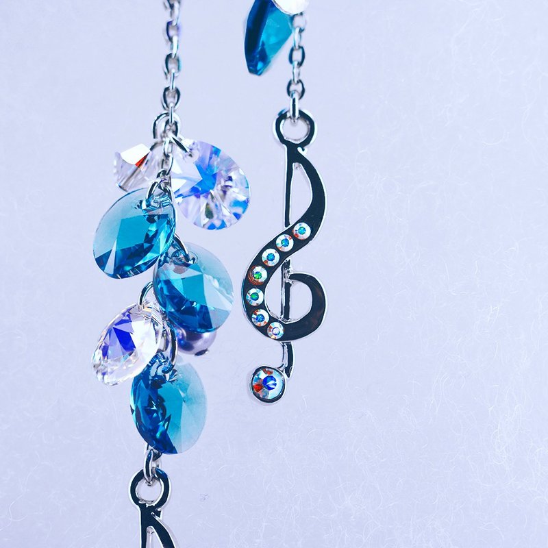 【八音盒】音符多色小水滴水晶耳环情人节礼物 - 耳环/耳夹 - 水晶 蓝色